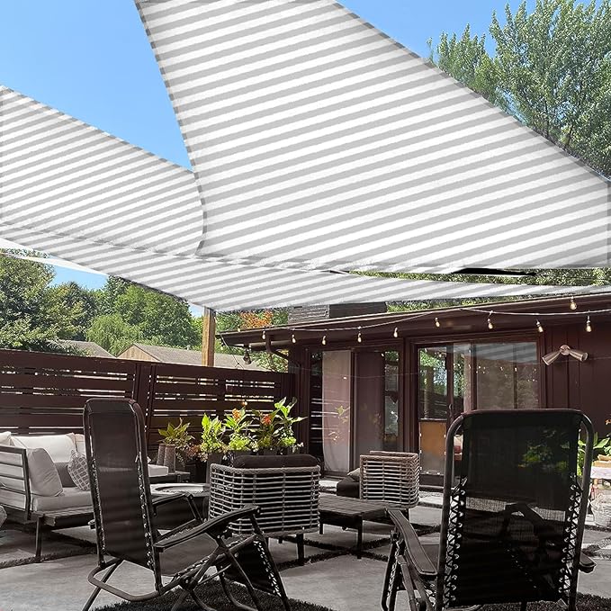 LOVE STORY 16' x 16' x 16' Triangle Grey-White Sun Shade Sail Canopy UV Block for Outdoor Patio Garden Backyard
