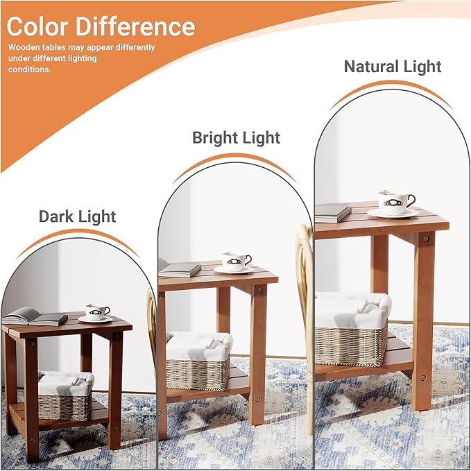 2-Tier Adirondack Side Table 17" with Double Shelf, Easy Assembly Solid Wood End Table,Outdoor & Indoor Small Table for Living Room,Patio, Poolside, Porch - Weather Resistant Walnut