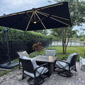 PURPLE LEAF 10 Feet Patio Umbrella with Base Outdoor Cantilever Solar Powered LED Square Umbrella Aluminum Offset Umbrella with 360-degree Rotation for Garden Deck Pool Patio, Grey