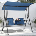 Porch Swing with Cup Holders & Pivot Storage Table & Cooler Bag with Adjustable Canopy for 2 Person Patio Swing for Backyard Balcony Poolside Red Blue