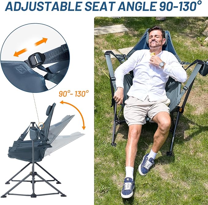 TIMBER RIDGE Hammock Camping Chair with Adjustable Backrest, Heavy Duty Folding Hammock Chair Supports 300lbs, Portable Hammock Chair for Camping, Travelling and Patio, Blue 2 Pack