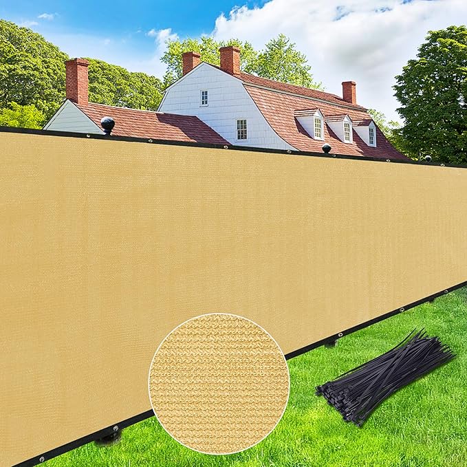 UPGRADE Privacy Screen 5' x 25' Fence Commercial Shade Cover with Brass Grommets Heavy Duty Perfect for Outdoor Back Yard, Sand, Customizable