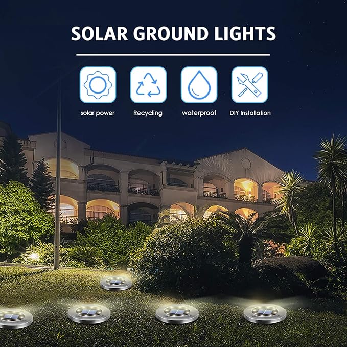 4.6inch Solar Lights Outdoor Waterproof,12Pack Solar Lights for Outside,Solar Garden Lights Landscape Lighting for Patio Pathway Lawn Yard Deck Driveway Walkway(White Light)