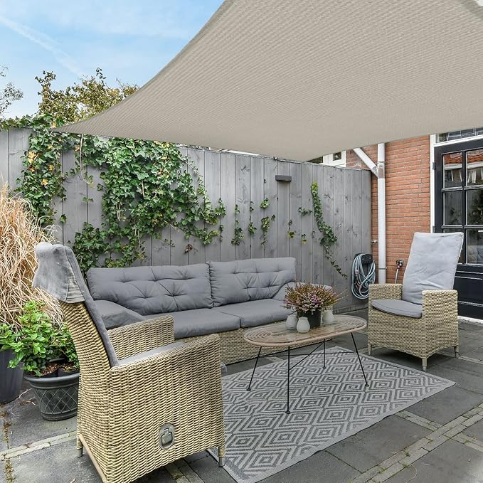 AsterOutdoor Sun Shade Sail Rectangle 12' x 16' UV Block Canopy for Patio Backyard Lawn Garden Outdoor Activities, Cream