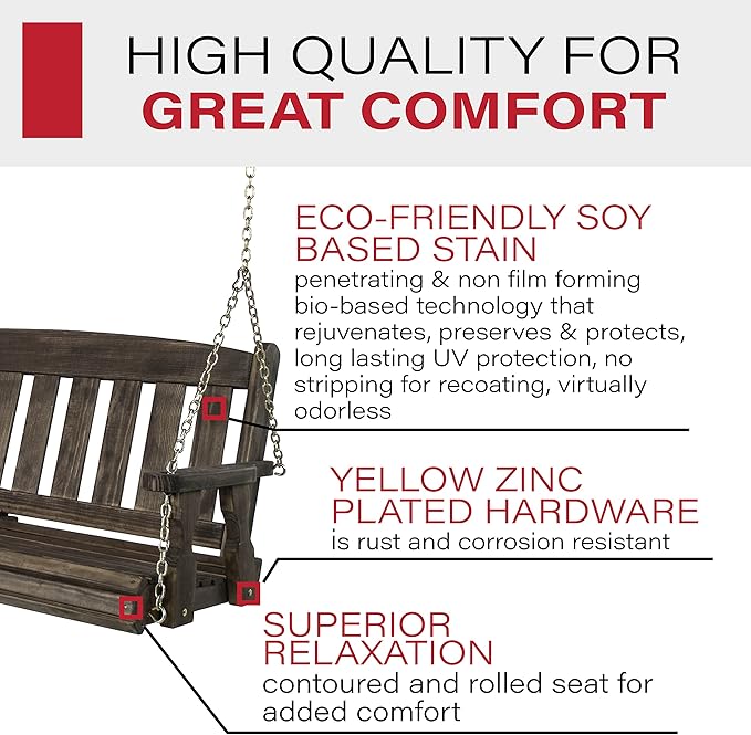 Amish Casual Heavy Duty 800 Lb Mission Treated Porch Swing with Hanging Chains (4 Foot, Dark Walnut Stain)