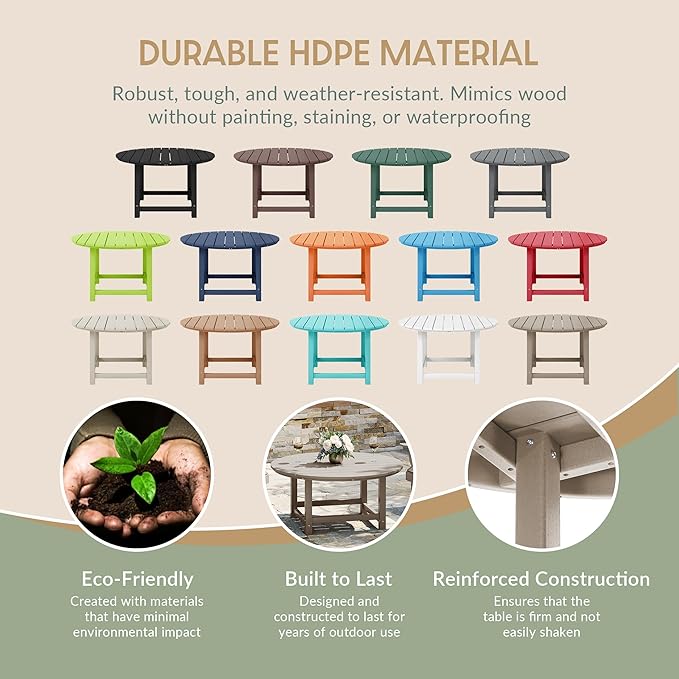 WestinTrends Malibu Low Outdoor HDPE Round Patio Coffee Table, Weathered Wood