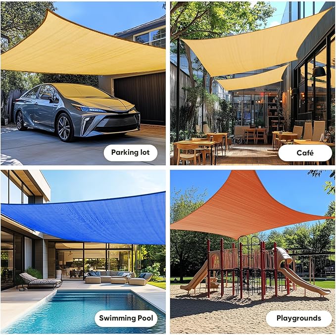 Quictent 24X24FT 185 GSM HDPE Square Sun Shade Sail Canopy 98% Sun Block Outdoor Patio Garden with Hardware Kit