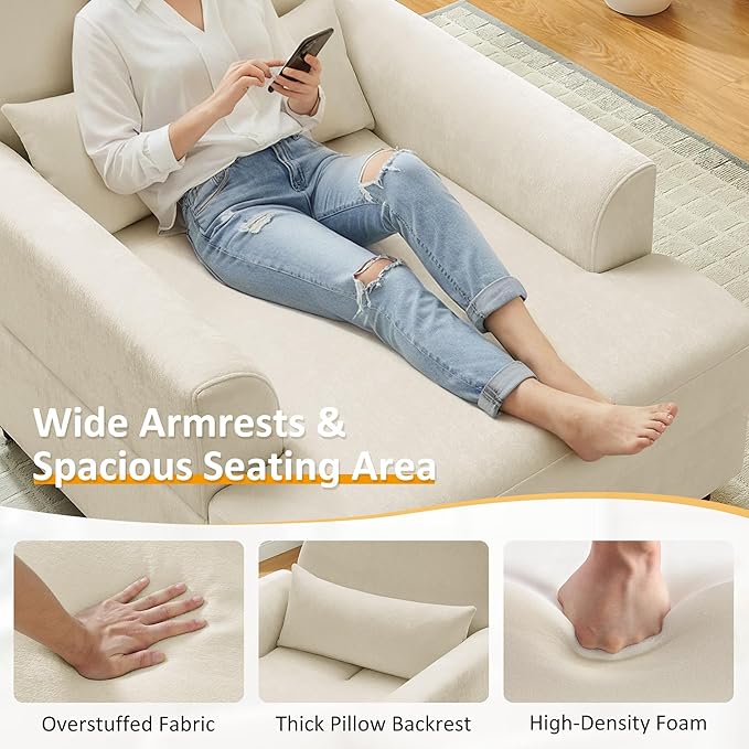 Chaise Lounge Chair Indoor with Adjustable Backrest, Upholstered Mid-Century Reading Chair, Oversized Accent Armchair for Living Room & Bedroom, Comfy Single Sofa Chair, Modern Living Room Chair