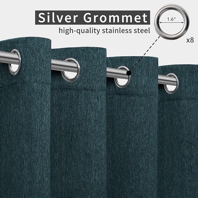 Easy-Going Linen Look Outdoor Curtains Waterproof Windproof Porch Curtains, Soft Thicken Outdoor Privacy Curtains for Patio, Gazebo, Grommet Top and Tab Bottom Drape, 1 Panel, 54x84 inch, Teal