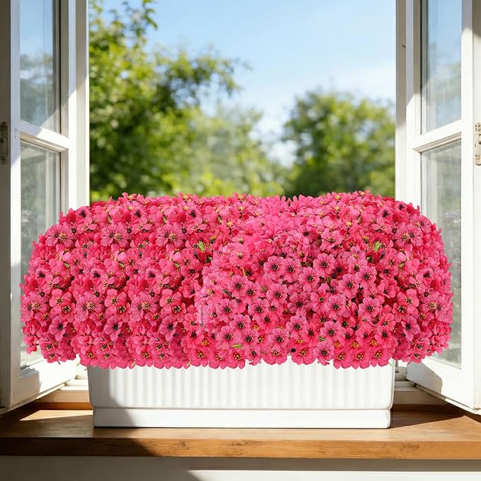 22 Bundles Artificial Flowers Outdoor Fake Plants, Faux Flowers UV Resistant with Plastic Plants, Faux Silk Flowers for Outdoors Outside Front Porch Hanging Planter Window Garden Decoration(Rose Red)