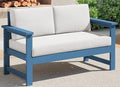 SERWALL HDPE Outdoor Loveseat with Cushions, All Weather Use Outdoor Loveseat Sofa, Blue Frame with Khaki Cushions