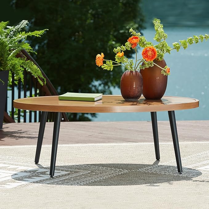 Signature Design by Ashley Horizon Hall Casual Outdoor Coffee Table with 4 Legs, Light Brown & Black