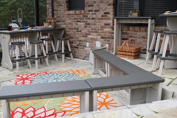 Bench, Deep Grey Top with Warm Grey Sides, 2 Pack - Proudly Made in The USA, Click and Lock Hardware-Free Assembly, Durable and Stylish Outdoor Seating