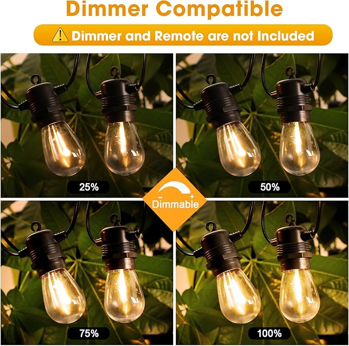 LED Outdoor String Lights 36FT Patio Lights with 13 Shatterproof S14 Replaceable Bulbs(1 Spare), Outside Hanging Lights Waterproof for Porch, Deck, Garden, Backyard, Balcony, 2700K Dimmable