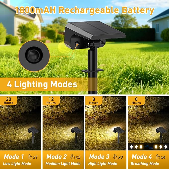 Solar Spot Lights Outdoor Waterproof IP65, [4 Pack/100 LED/4 Modes] Solar Landscape Spotlights, Auto On/Off High Lumens Spot Lights for Outside Yard Garden Pathway(Warm White)