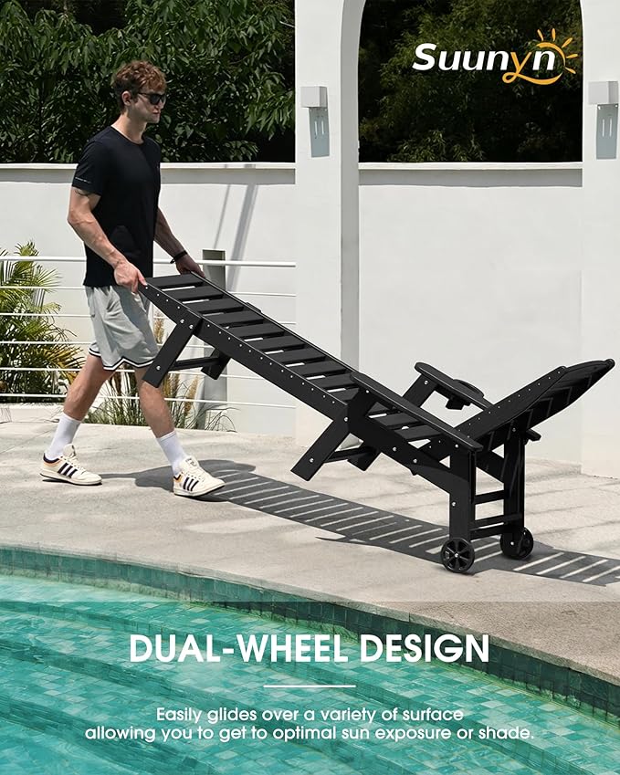 Lounge Chair Outdoor Set of 4 with Wheels, Adjustable 5-Position Chaise Lounge Outdoor, Patio Lounge Chair for Poolside Backyard, Black