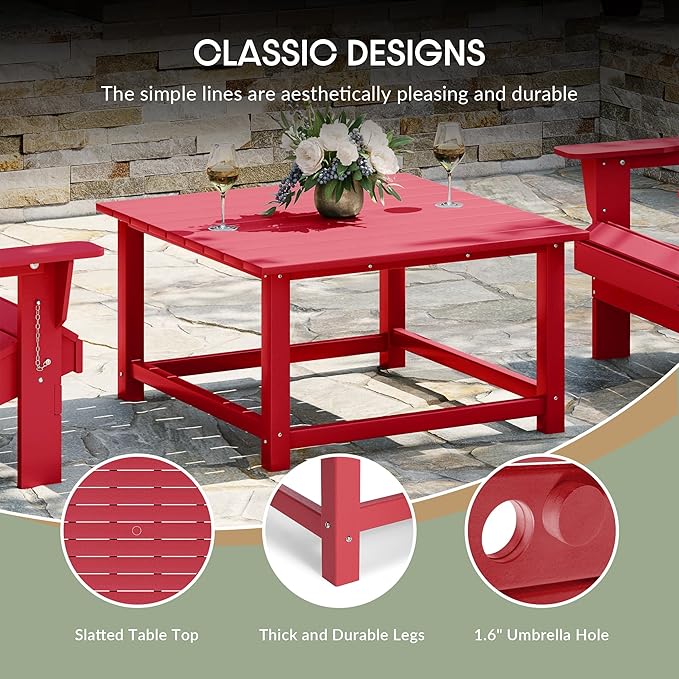 WestinTrends Malibu Low Outdoor HDPE Square Patio Coffee Table, Red