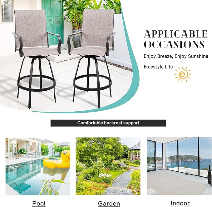 Vongrasig 6 Piece Patio Swivel Bar Chairs, All Weather Metal Textile High Swivel Bar Stools Chairs, Outdoor High Top Bistro Set for Backyard, Lawn Garden, Balcony, Taupe