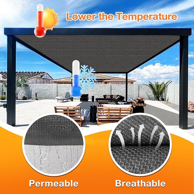 Artpuch Outdoor Pergola Shade Cover 9x12 FT Sun Shade Cloth with Grommets Dark Grey 90% UV Protection Canopy Patio Privacy Screen (Customized Available)