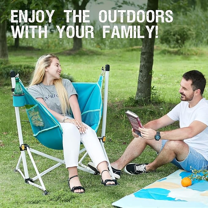 Portal Hammock Camping Chair Folding Rocking Chair Portable Swinging Chair with Cup Holder for Outdoor Lawn Backyard Patio Car Camp Sports Concerts,Support 350 lbs Blue, 2 Pack