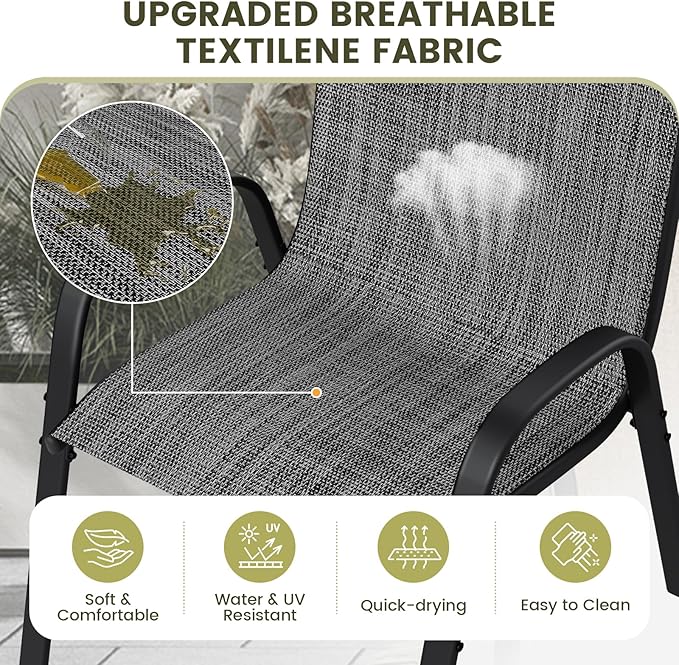 UDPATIO Patio Chairs Set of 8, Stackable Outdoor Dining Chairs with High Back, Breathable Textilene Fabric Outdoor Chair All Weather, 350LBS Capacity for Garden, Backyard (Dark Grey)
