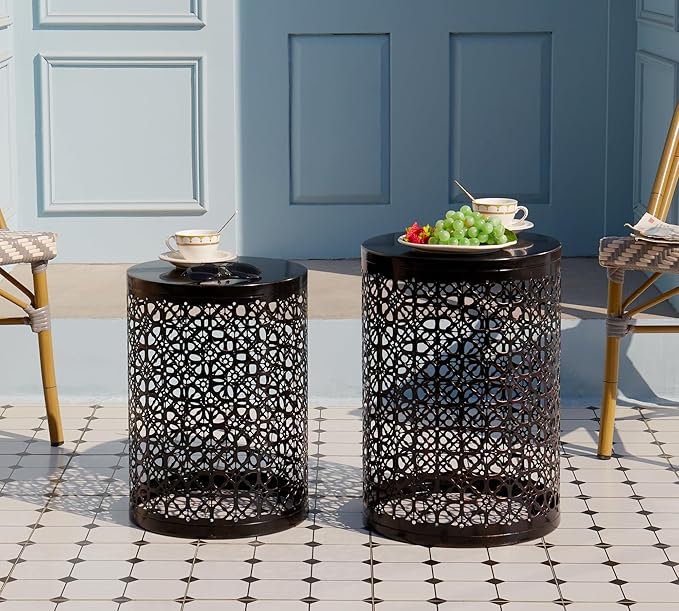 HFHOME Set of 3 Heavy-Duty Round End Table, Side Table, Coffee Table for Indoor Multifunctional Use, Outdoor Decorative Garden Stool Plant Stand-Bronze