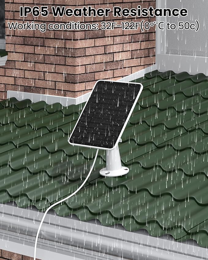 5W Solar Panel Charger Compatible with Arlo Essential 2K Outdoor Camera(2nd Gen)/Essential Outdoor XL(2nd Gen)/Essential Spotlight, IP65 Waterproof 10ft USB-C & Micro USB Cable & Wall Mount, 1 Pack
