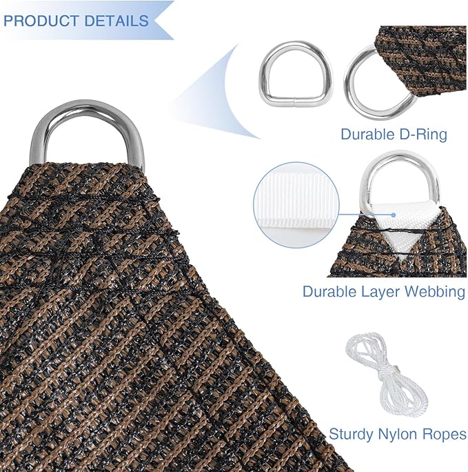 E&K Sunrise 28' x 28' x 28' Sun Shade Sail Triangle Canopy Shade Cover UV Block for Patio Backyard Garden Outdoor (Brown)