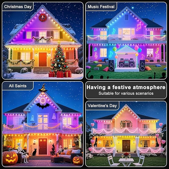 150FT Permanent Outdoor Lights for House Waterproof, IP67 LED Eave Lights with App/Remote Control, Outdoor Permanent led Lighting for House Roof Decor,Christmas,Party,All Holiday and Daily