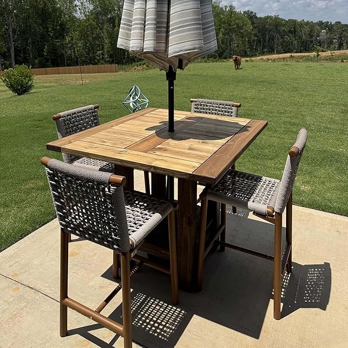 PURPLE LEAF Outdoor Counter Height Stools Set of 4 Aluminum Wicker Bar Stool with Back for Backyard Pool Lawn Kitchen Patio Metal Barstool Chairs Teak