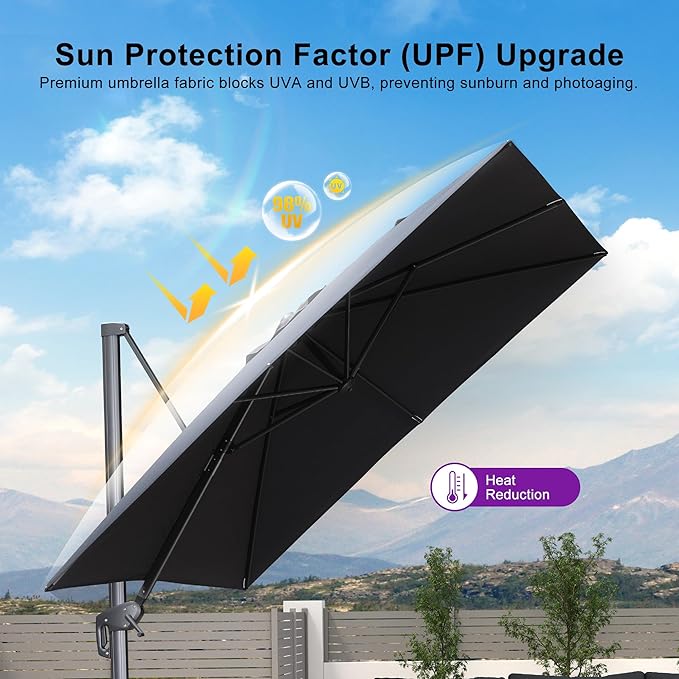 PURPLE LEAF 10' X 13' Rectangle Cantilever Umbrella with Base Outdoor Large Aluminum Patio Umbrella with 3-Year Fade Resistance Recycled Fabric and 360-degree Rotation for Deck Pool, Graphite Grey