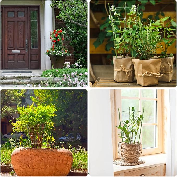 4 Pack Plant Support Tomato Cages for Garden, 24 Inches Tomato Cages and Supports with Adjustable Rings for Garden Pots, Plant Stakes Tomato Trellis Rings for Climbing Plants