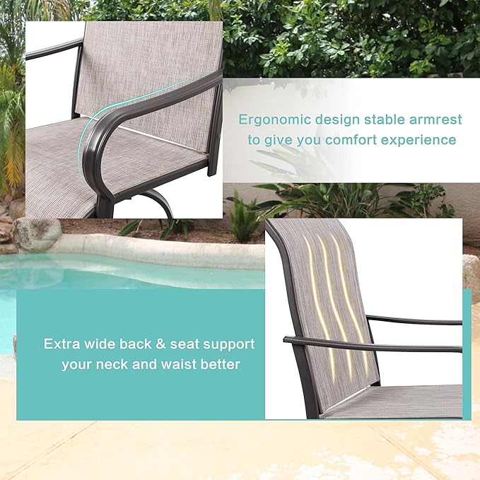 Vongrasig 6 Piece Patio Swivel Bar Chairs, All Weather Metal Textile High Swivel Bar Stools Chairs, Outdoor High Top Bistro Set for Backyard, Lawn Garden, Balcony, Taupe
