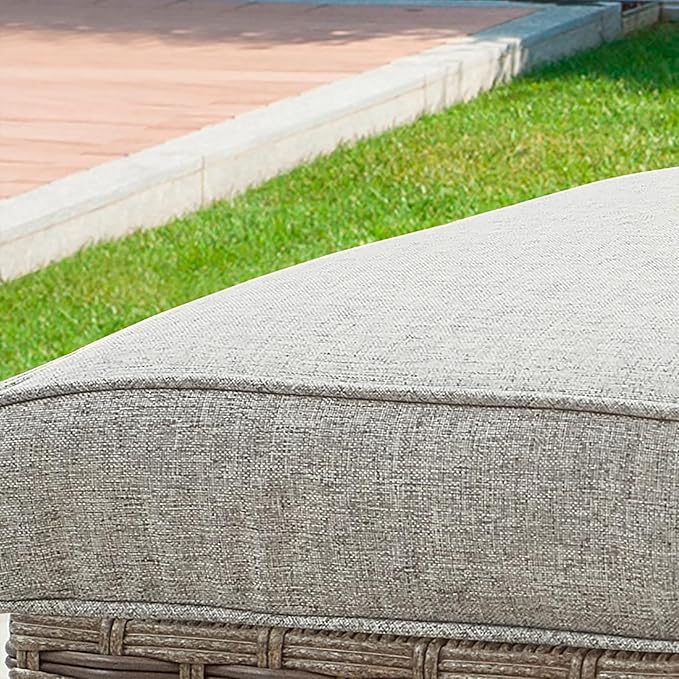 Outdoor Cushioned Ottoman Wicker Patio Furniture Ottoman with Grey Cushion Metal Steel Frame