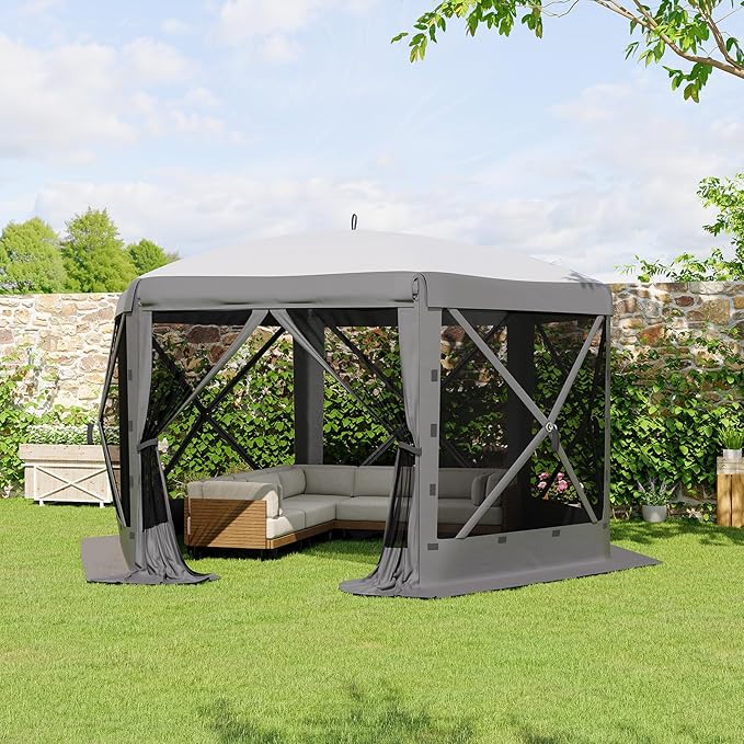 13x13FT 6-Sided Pop Up Gazebo Tent，One-Push Setup Canopy Tent with Removable Canopy Top & Wind Cloths, Outdoor shelter for Camping, Backyard Parties, Outdoor Events - Grey