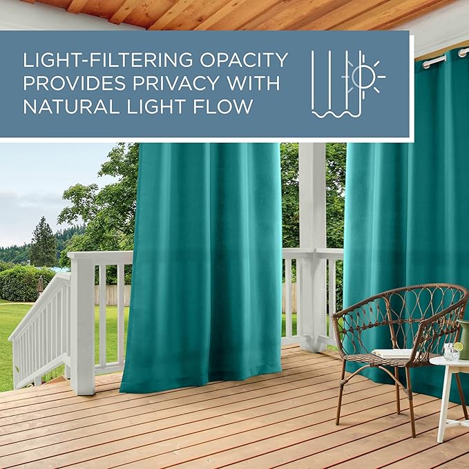 TOWN & COUNTRY BASICS Cabana Solid Heavyweight Indoor Outdoor Curtains, Light Filtering Opacity with Grommet Top, Water Repellent, 2-Pack Set, 54"x120", Dark Teal