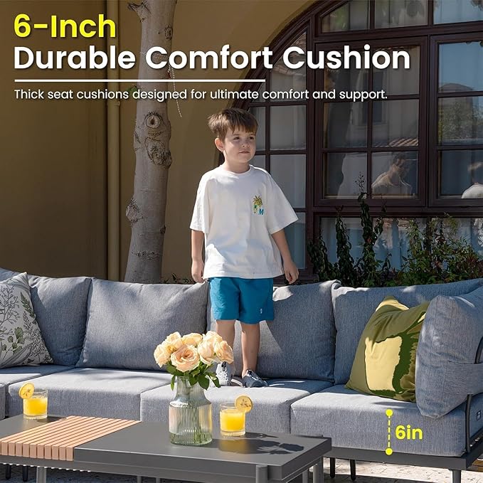 Sundale Outdoor 2 Pieces Patio Sofa Set, Metal Outdoor Sectional Loveseat with 6 Inch Olefin Cushion, All-Weather Modern Patio Chair Sets for Porch, Balcony