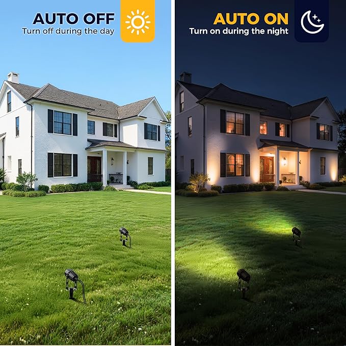 L LOHAS LED Dusk to Dawn Low Voltage Landscape Lighting, 3000K Warm White Outdoor Spotlight with Transformer, IP65 Plug in Spotlights for Yard Backyard Pathway 6Pack