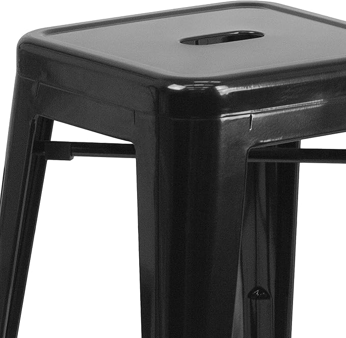 Flash Furniture Lily 4 Pack Commercial Grade 30" High Backless Black Metal Indoor-Outdoor Barstool with Square Seat