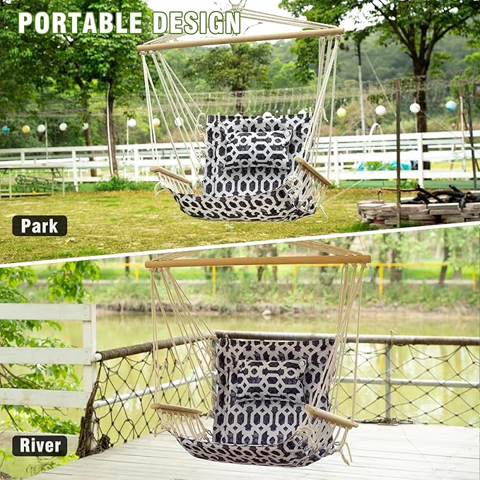 Backyard Expressions Reversible Hanging Rope Swing - Max 275 Lbs - Wooden Spreader Bar - for Any Indoor or Outdoor Spaces