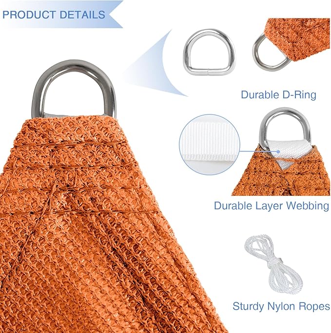 E&K Sunrise 22' x 22' x 22' Sun Shade Sail Triangle Canopy Shade Cover UV Block for Patio Backyard Garden Outdoor (Orange)