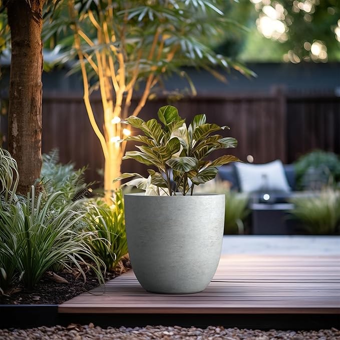 Kante 18 Inch Dia Round Concrete Planter, Indoor Outdoor Large Plant Pot with Drainage Hole and Rubber Plug for Home Patio Garden, Natural Concrete