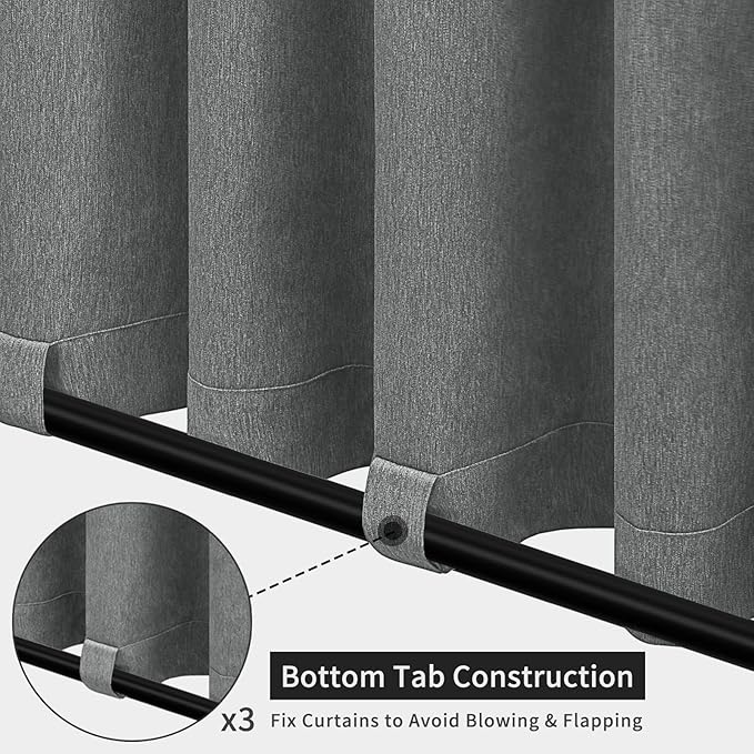 Easy-Going Linen Look Outdoor Curtains Waterproof Windproof Porch Curtains, Soft Thicken Outdoor Privacy Curtains for Patio, Gazebo, Grommet Top and Tab Bottom Drape, 1 Panel, 54x120 inch, Dark Grey