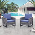 Belord Oversize Patio Chairs Set of 2 Outdoor Wicker Dining Chairs, All-Weather Rattan Patio Club Chair Furniture Sets with Water-Resistant Cushion Anti-Rust Frame Blue