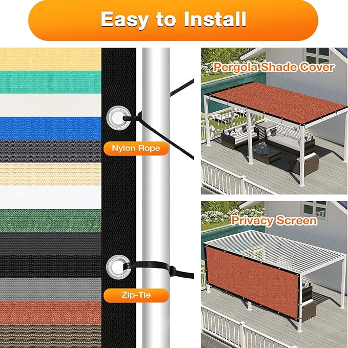 Artpuch 90% Sun Shade Cloth, 9 x 18 FT Pergola Shade Cover Canopy with Grommets, Sun Screen Fabric Tarp for Patio, Outdoor, Garden, Backyard, Rust Red