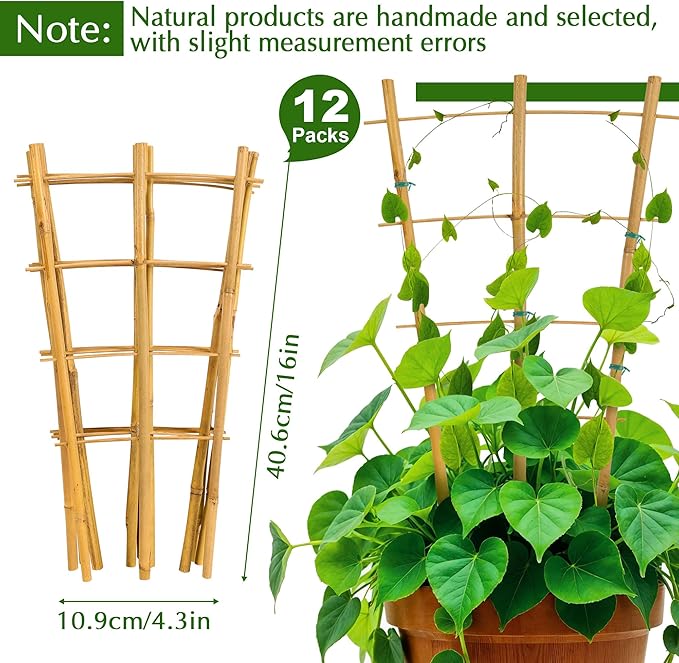 Bamboo Trellis, 12pack 16 Inch Small Plant Wood Bamboo Trellis for Climbing Plants Indoor Potted Plants