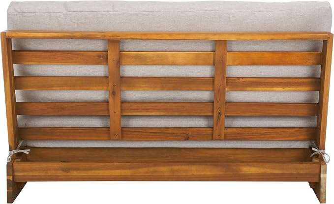 SAFAVIEH Outdoor Patio Furniture Collection Lynn Natural & Light Grey Solid Wood Sofa (PAT7329B)