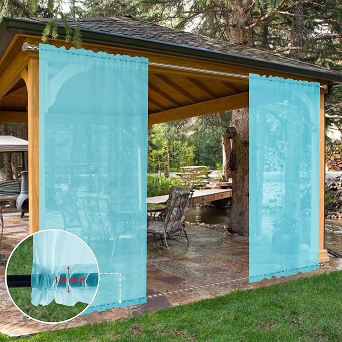 SpaceDresser Waterproof Outdoor Sheer Curtains for Patio - 2 Panels Rod Pocket Indoor Voile Sheer Curtain for Living Room,52W x 108L inch, Aqua