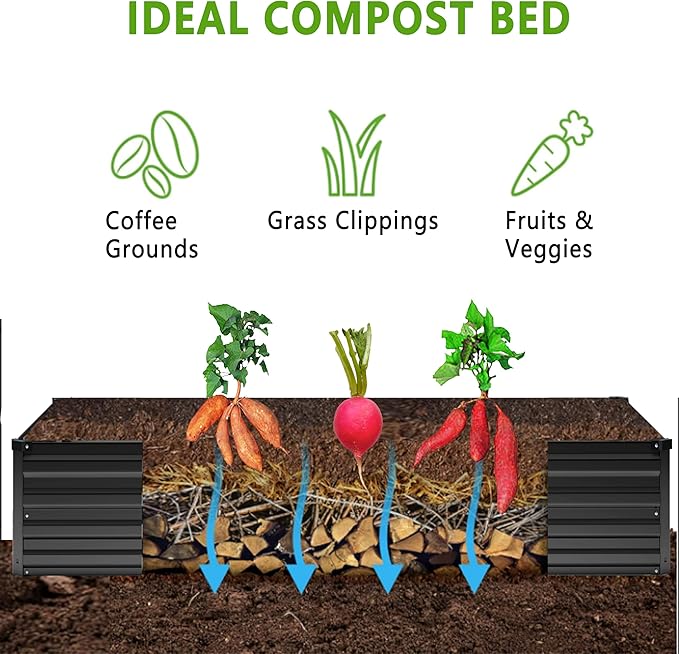 12x2x1FT Galvanized Raised Garden Bed Kit,Vegetable Boxes-Rectangle Metal Flower Box,Large Planter Raised Beds Outdoor Garden for Planting,Fruit,Herb-Black