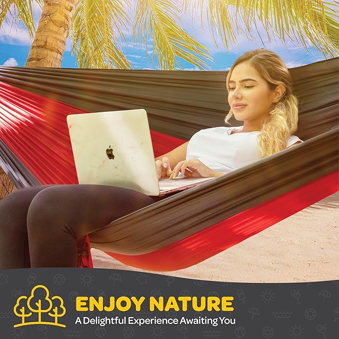 Durable Hammock 550 lb Capacity, Nylon Camping Hammock Chair - Double or Single Sizes w/Tree Straps and Attached Carry Bag - for Travel/Backpacking/Beach/Backyard (X-Large, Forest Green & Lima Green)